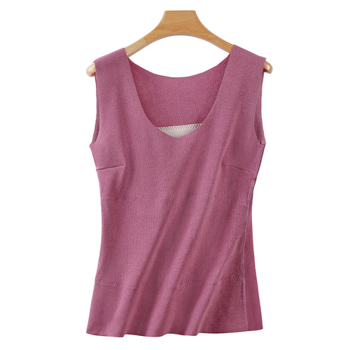 DeRong Seamless Heating Warm Vest Women's Winter Vest Plus Velvet Thickened Bottoming Shirt Suspension Wear Inside Cotton Top