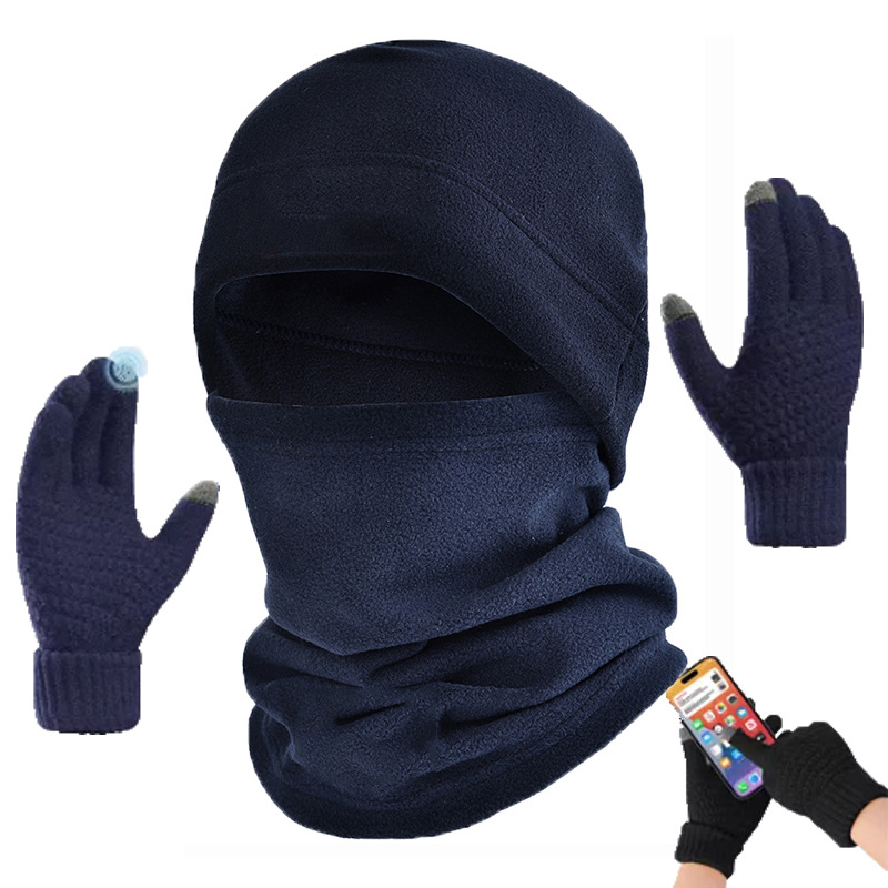 가을과 겨울 냉간 따뜻한 헤드 기어 오토바이 승마 마스크 스포츠 극지 양털 목 보호 터치 스크린 장갑 3 종 세트
