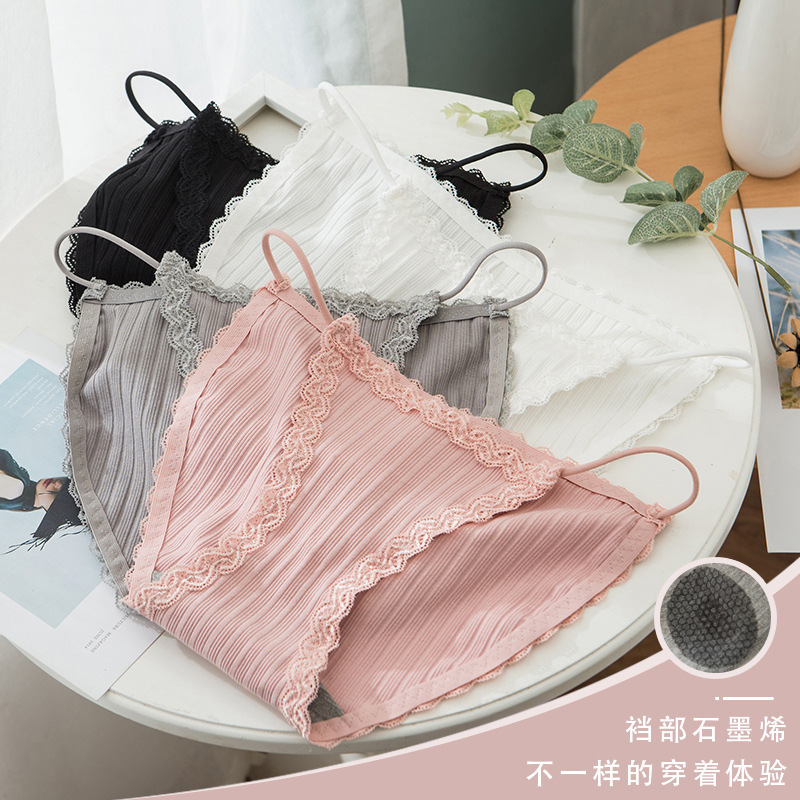Foreign Trade Antibacterial Pure Cotton Graphene Crotch Sexy Ladies Underwear Women Korean Style Lace One Line Underwear Head Women