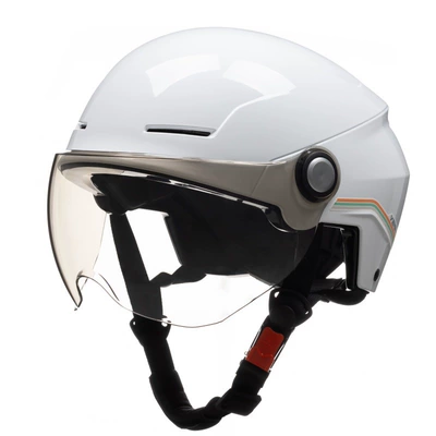 motorcycle Men's Four Seasons helmet, Motosiklet kaskı (dəbilqə) - white-with-short-coffee