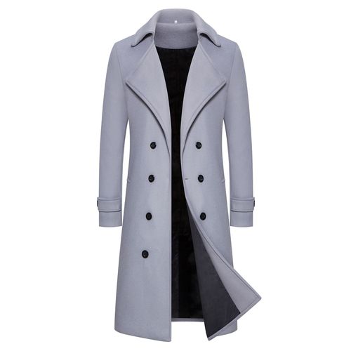 【M-4XL】Cross-border  Autumn/Winter Long Double-breasted Windbreaker Men's Woolen Coat Slim Wool Coat for Men