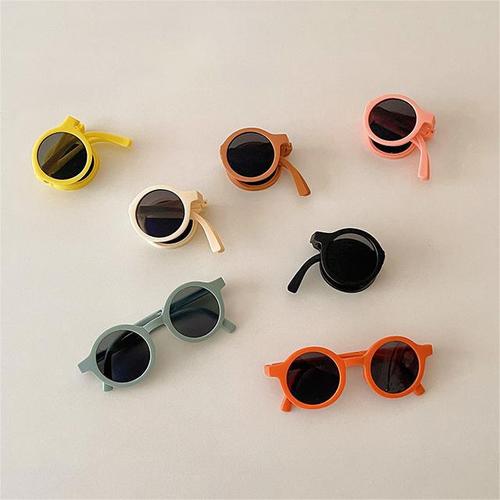 New children's sunglasses for boys and girls, stylish macaron color round frame, foldable candy color glasses