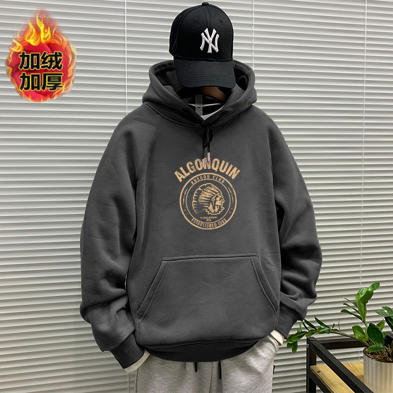 Primavera y otoño pesado suéter con capucha de los hombres marca moda invierno Top HOODIE más terciopelo abrigo americano pareja pullover