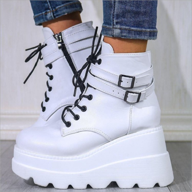 Damen Plateau Stiefeletten Mit Absatz Und Schnalle Für Den Winter_voghion.com