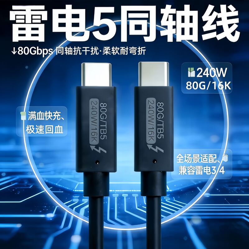 Coaxial Silver-Plated Thunderbolt 5 Data Cable Manufacturer Direct Sales Type-C Male-To-Male Usb4 2.0 Video Cable Data Cable