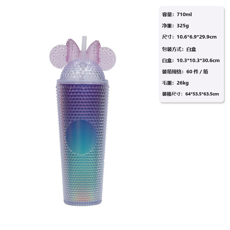 跨境热销24OZ大容量吸管杯 便携蝴蝶结耳朵盖榴莲杯 时尚扎手水杯|undefined