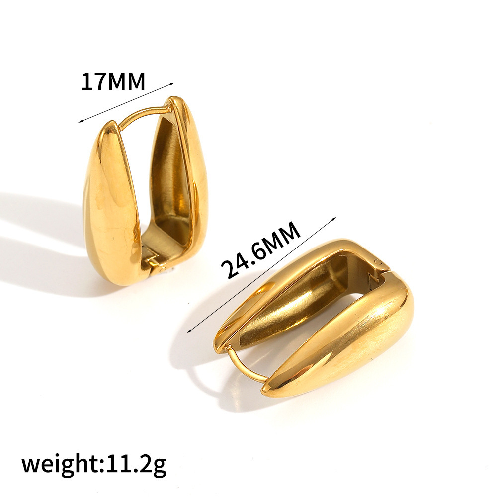 Pendientes de oreja de acero inoxidable cuadrado geométrico de personalidad europea y americana Pendientes de oreja de acero de titanio chapado en oro simple de 18k para mujer