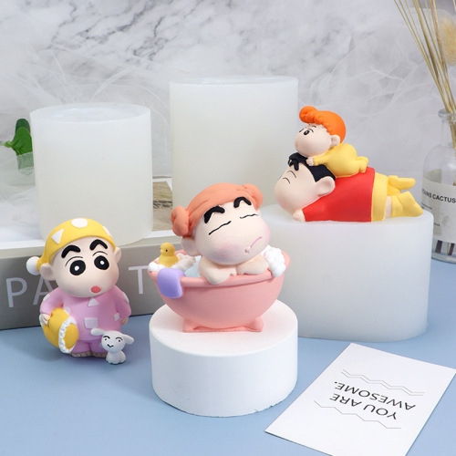 Cartoon 3D Wax Pen Shin-chan Silicone Mold Home Desk Ornament Decor Scented Plaster Handmade DIY Mold