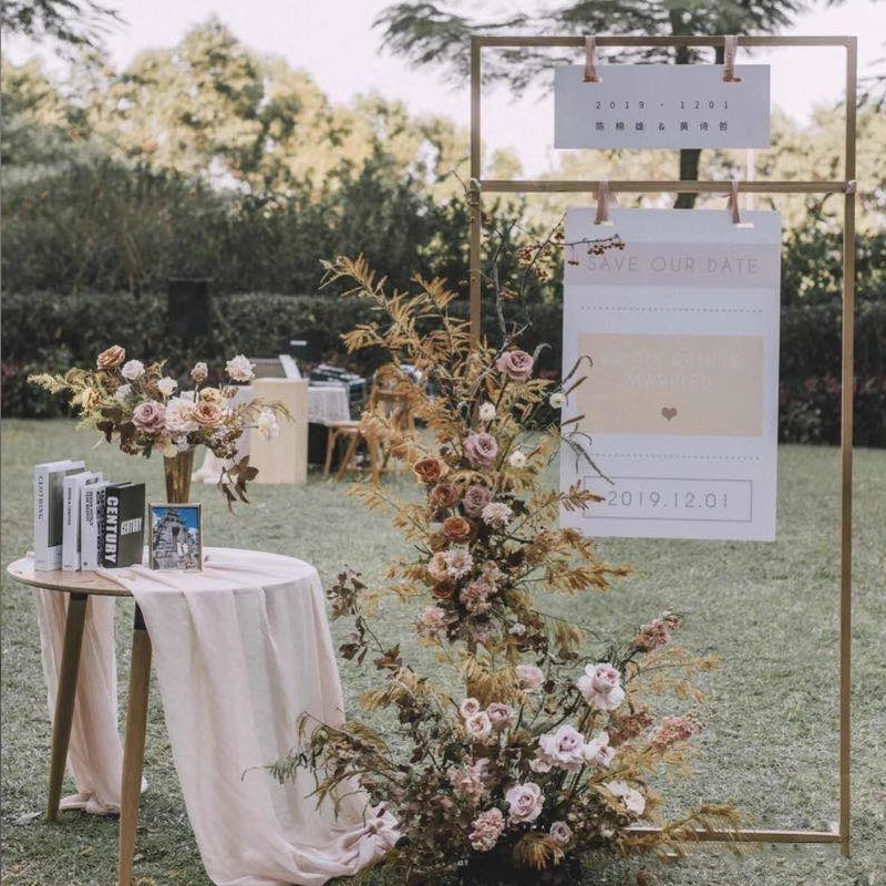 結婚式の小道具鉄サイン正方形棚結婚式のウェルカムエリアアーチ棚鉄棚ゴールデンフレームハンギング|undefined