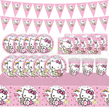 新款三丽鸥kt猫儿童生日派对用品粉色凯蒂猫节日聚会纸盘桌布餐具