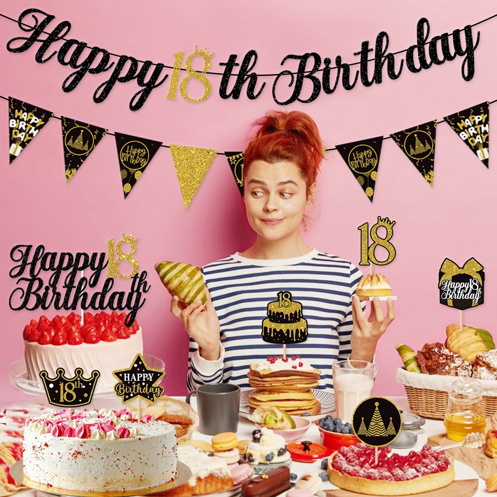 Nuevo aniversario transfronterizo decoración de cumpleaños decoración de 18 años pastel de cumpleaños inserto decoración de fiesta de cumpleaños tira de bandera