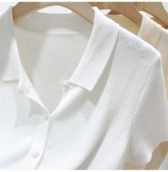 Áo thun polo nữ tay ngắn cổ bẻ chất liệu len lụa mát mẻ — màu trắng chi tiết 12