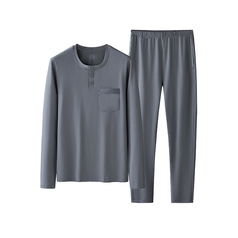 Pijamas de hombre de otoño e invierno de modal de algodón ligero de lujo traje casual de manga larga estilo fino de color puro se puede usar fuera de la ropa del hogar