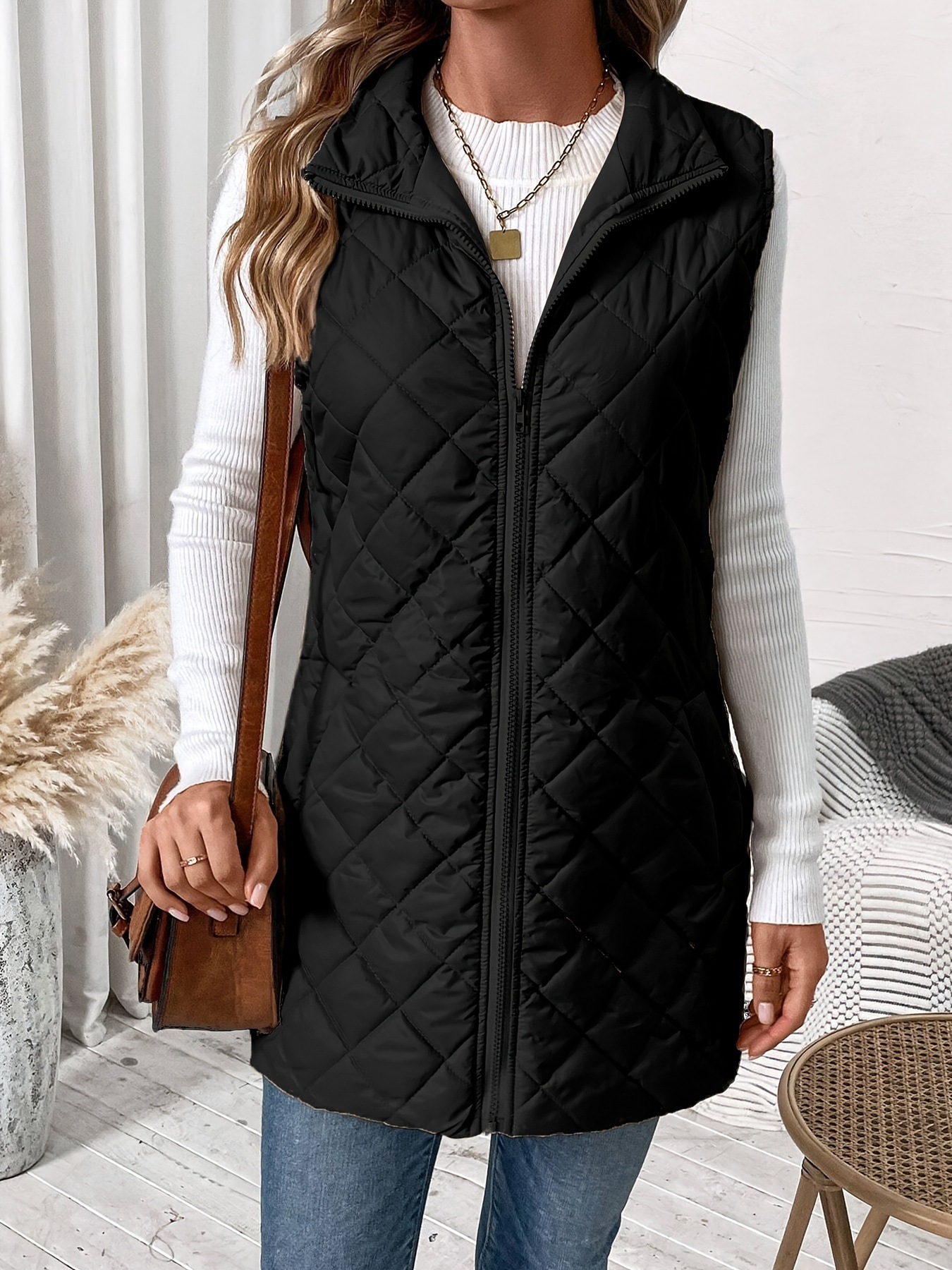 Solid Color Pattern Winter, Autumn Season Women's Casual Solid Color Zipper Coat Cotton Clothes Vest