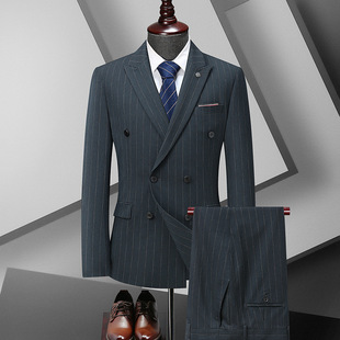 Plus size men's suit dress suit polo collar double breasted suit jacket fat wedding three-piece suit