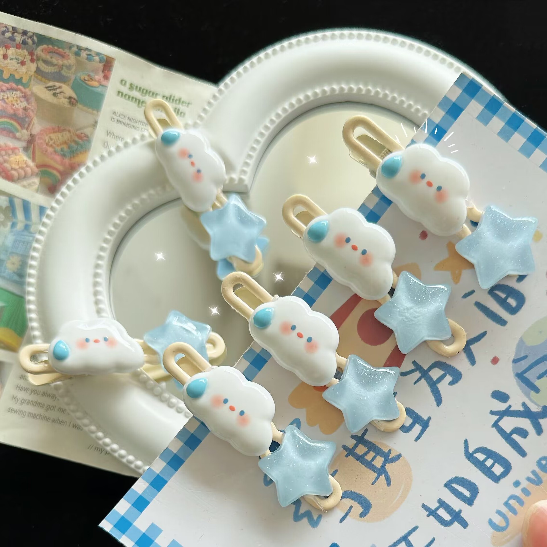 spring new cartoon white clouds of stars duckbilled hair clip cute and sweet girl side bang clip