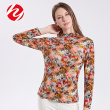 华业高领套头毛衣秋冬新款纯羊毛针织长袖印花打底衫大码女士上衣