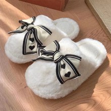 可爱踩屎感冬季棉拖鞋家居蝴蝶结厚底拖鞋女外穿学生毛毛绒保暖鞋
