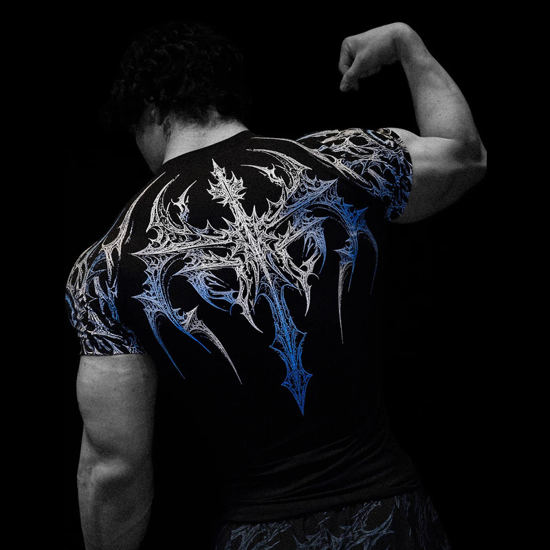 Breathedivinity New American Trendy Brand Dark Style Sports T-Shirt Men's Fitness Quick-Drying Elastic Tights