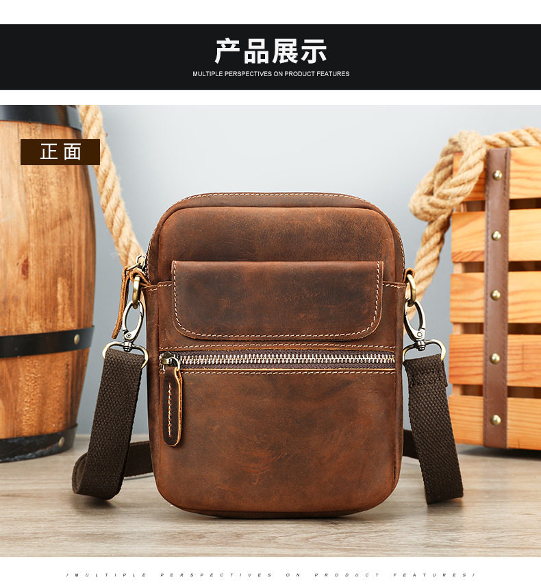 Túi đeo chéo nam da bò thật phong cách retro, túi đựng điện thoại tiện lợi — Mẫu vải thiều đen 7350, 7350 đen trơn, 7350 da dầu màu nâu, 7350 Da Ngựa Điên Nâu chi tiết 16