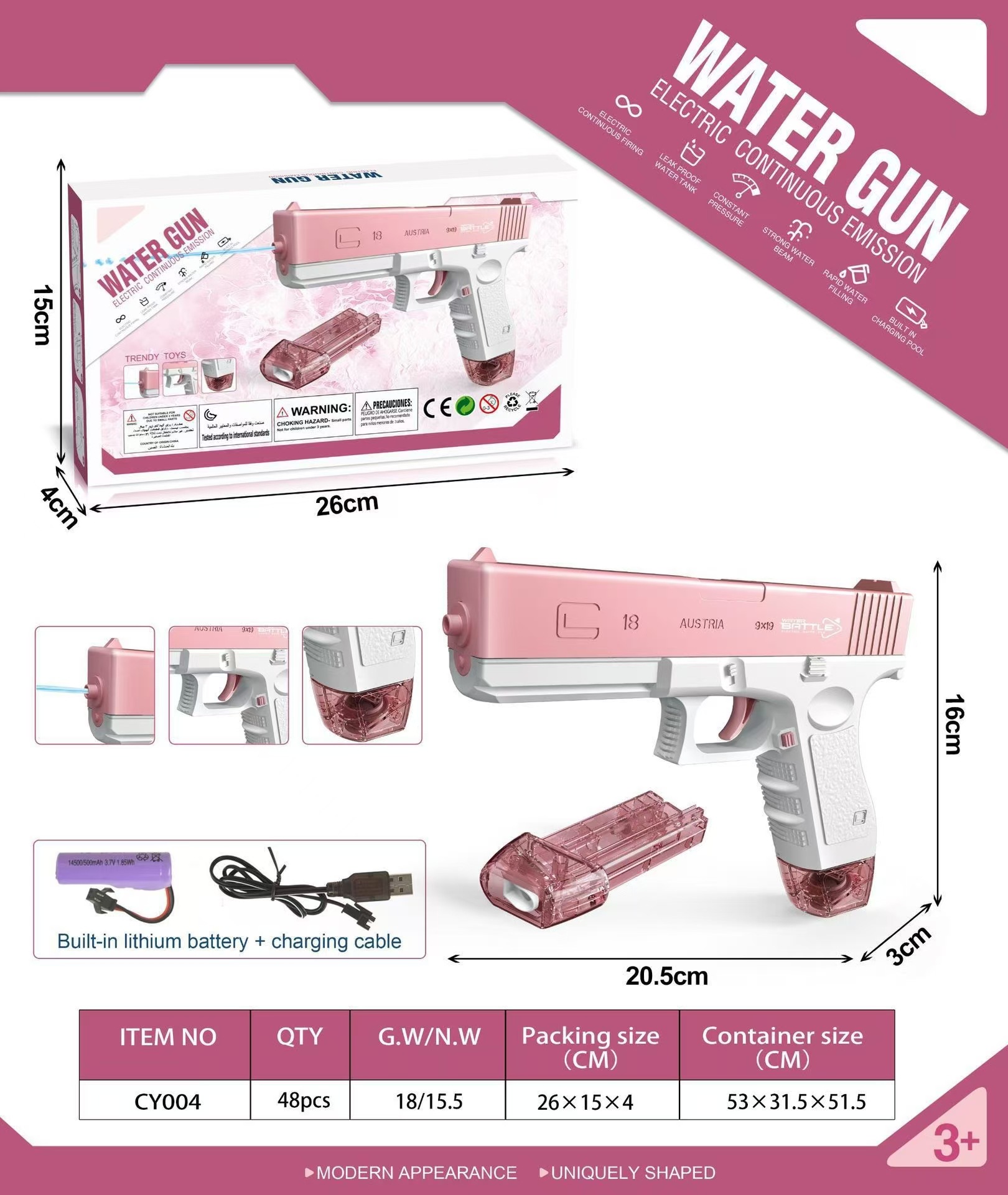 Glock pistola de agua eléctrica de disparo continuo recargable con tambor de gran capacidad playa al aire libre pelea de agua juguetes para niños