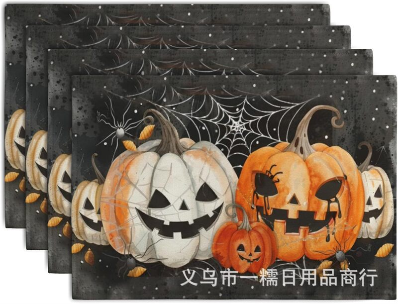 国境を越えたtemu爆発ハロウィーンの食事マットカボチャ頭蓋魔女スパイダーデジタルプリントマット断熱マット装飾|undefined