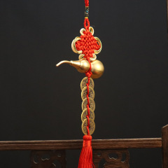 Brass open cover copper gourd braided Five Emperors coin pendant copper coin pendant door and door hanging decoration home decoration crafts