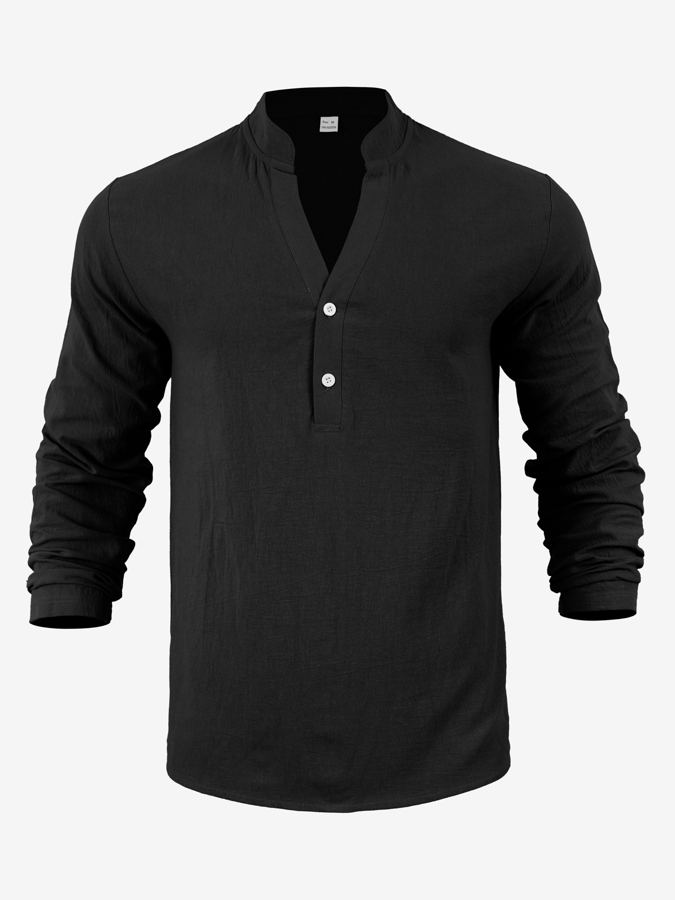 Estación independiente transfronteriza lino americano primavera venta caliente hombre relajado ocio transpirable V-cuello Henry camiseta de manga larga camiseta hombre