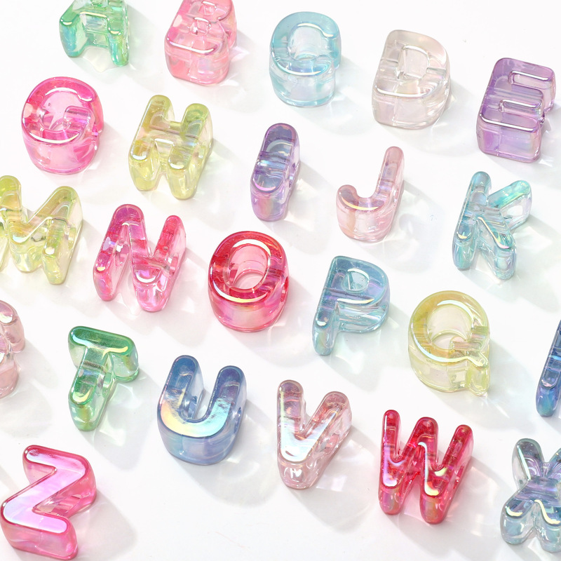 Acrylic 5-Piece Ice-Clear Plated Colorful Rainbow Large-Hole Letter Beads for DIY Handmade Bracelets, Necklaces, and Jewelry Accessories