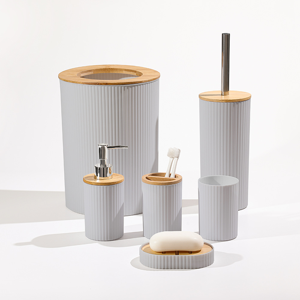 Juego de artículos de baño transfronterizo de seis piezas, cepillo de inodoro, vaso para cepillos de dientes, jabonera, almacenamiento, decoración del hogar, hotel.