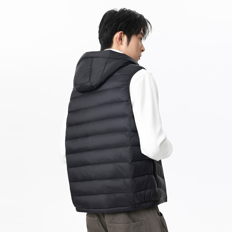 남성용 화이트 덕다운 90 후드 패딩 조끼 겨울 경량 보온 집업 베스트