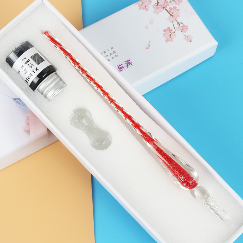 厂家生产 夜光彩色签字笔 商务礼品笔 玻璃笔礼盒套裝 加工定制