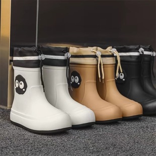 Japanese-Style Cute Children's Parent-Child Rain Boots for Girls, Students, and Older Children, Non-Slip Soft-Soled Rain Boots with Plush Lining, Ultra-Soft Waterproof Shoes