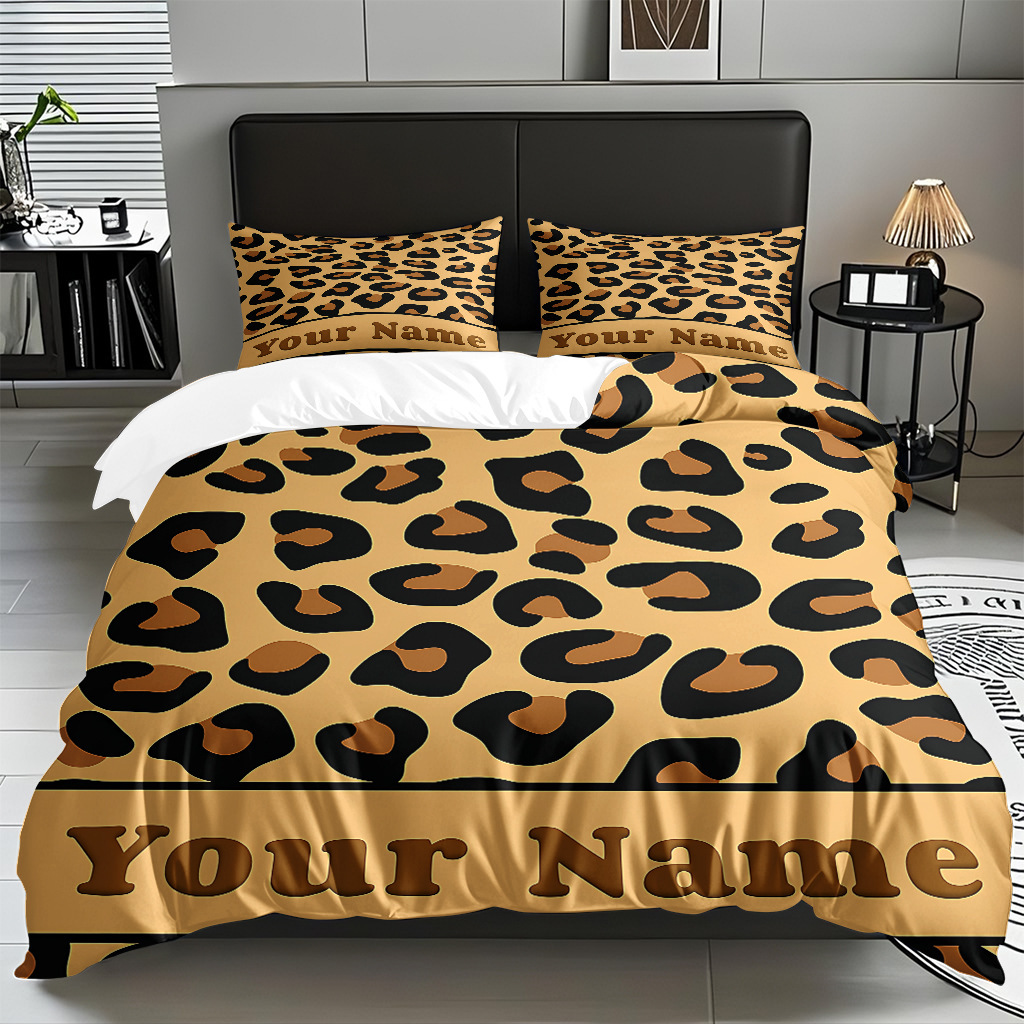 TEMU / JIT comercio exterior textil doméstico transfronterizo impresión digital de leopardo de alta definición colcha de colcha de almohada kit de ropa de cama para hacer dibujos
