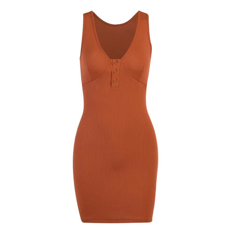 summer solid color sleeveless low-cut tight short dress  NSGBH119494