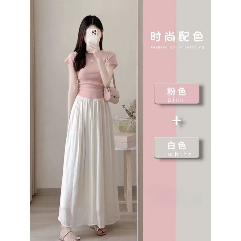 Summer Tea-Style Outfit Set for Women, Suitable for Petite and Slightly Chubby Figures, Age-Reducing and Slimming Pear-Shaped Dresses and Suits