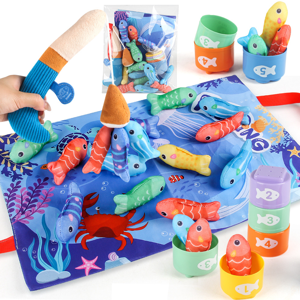 Amazon tela pesca digital emparejada almohadilla de enseñanza temprana lavable bolsa de almacenamiento plegable juguetes interactivos para padres e hijos