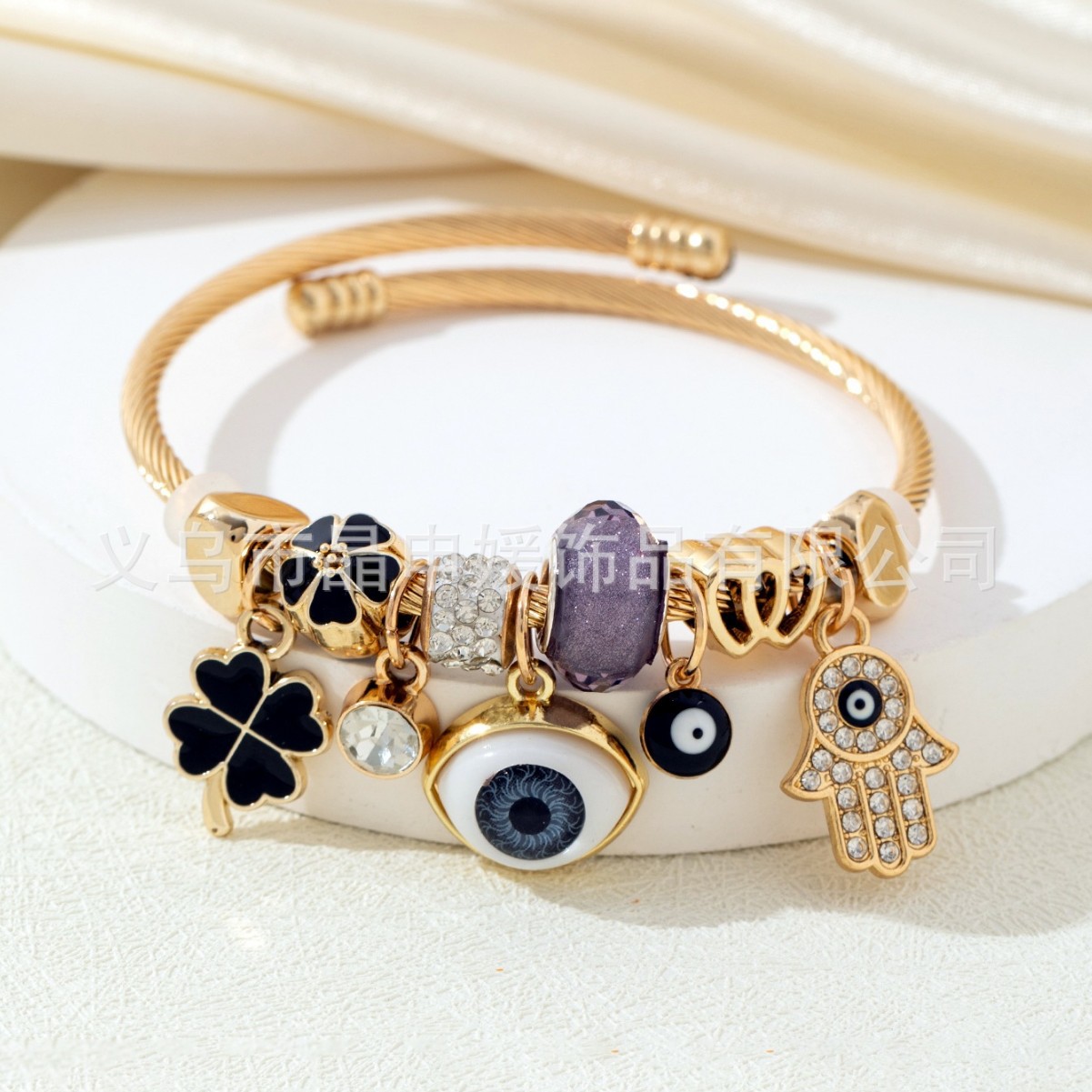 Brazalete Pan Jia, brazalete de explosión transfronteriza, diamante de diamante, ojo del demonio, mano de Dios, joyas de moda de amor de cuatro hojas