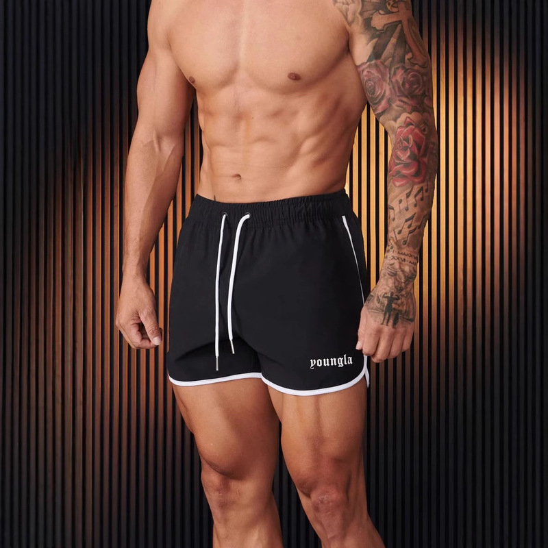 YOUNGLA Men's Shorts Fine Mesh Quick-drying Breathable Printed Casual Shorts Outdoor Running Training Beach Pants