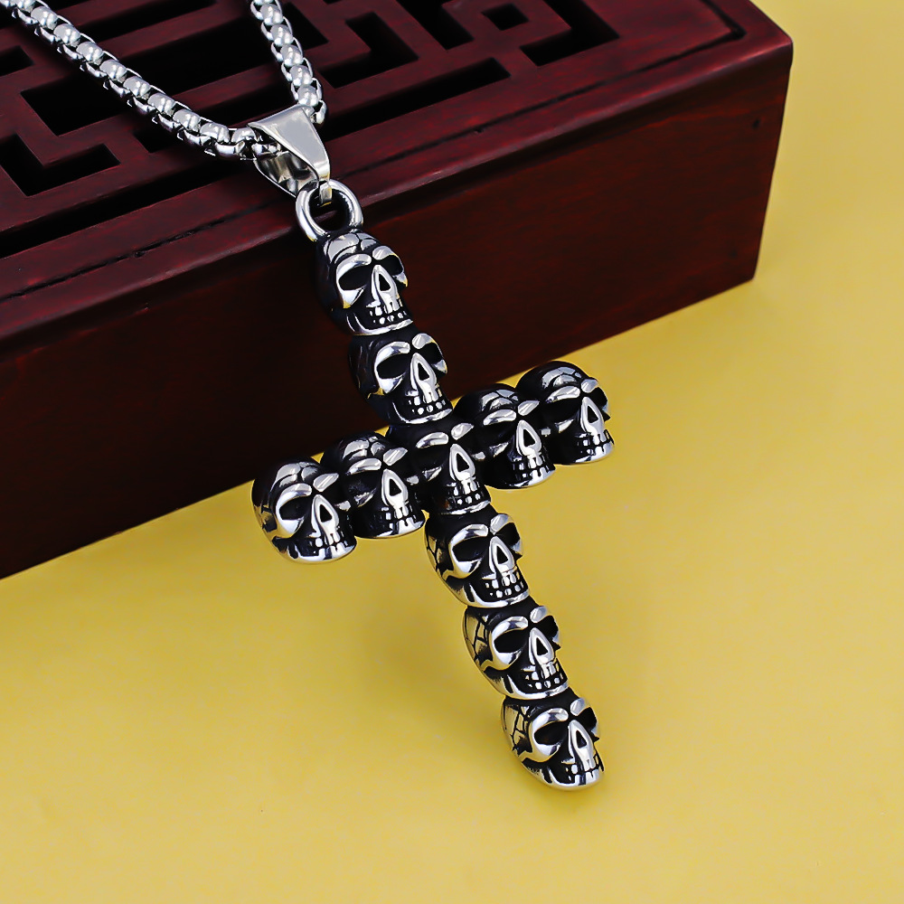 Stainless Steel Skull Anchor Pendant Necklace For Men And Women_voghion.com