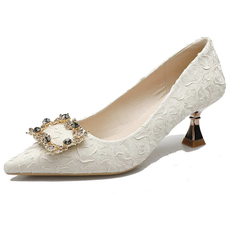 Фужер бутылка Pointed-Toe Обувь на каблуке, корейско-зид-стиль, жемчужная пряжка, элегантно повседневно