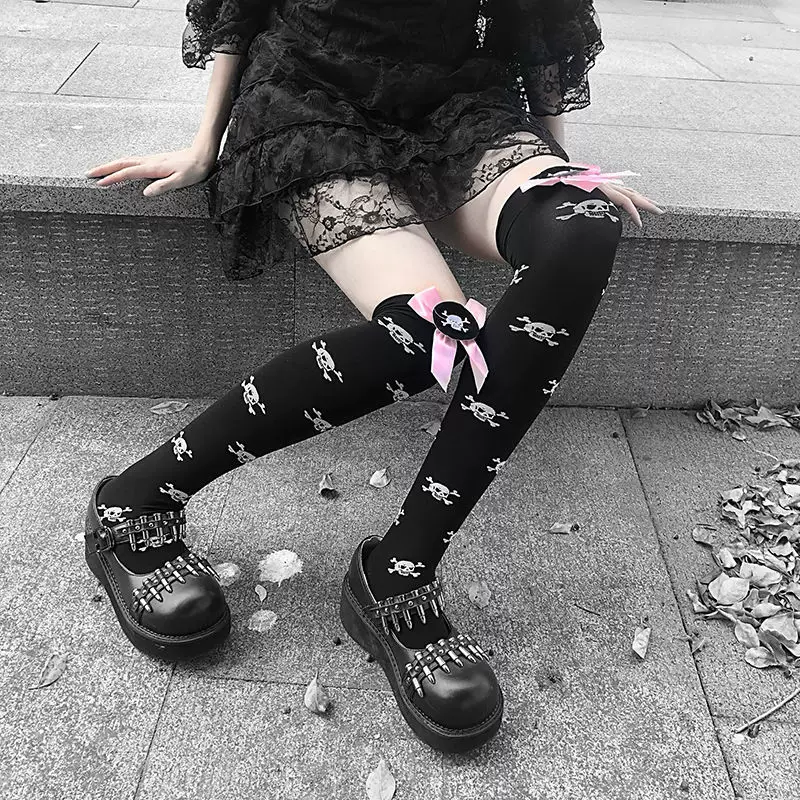 Бархатный лебедь с бантом, брендовые гольфы до колена, стильLolita, хэллоуин