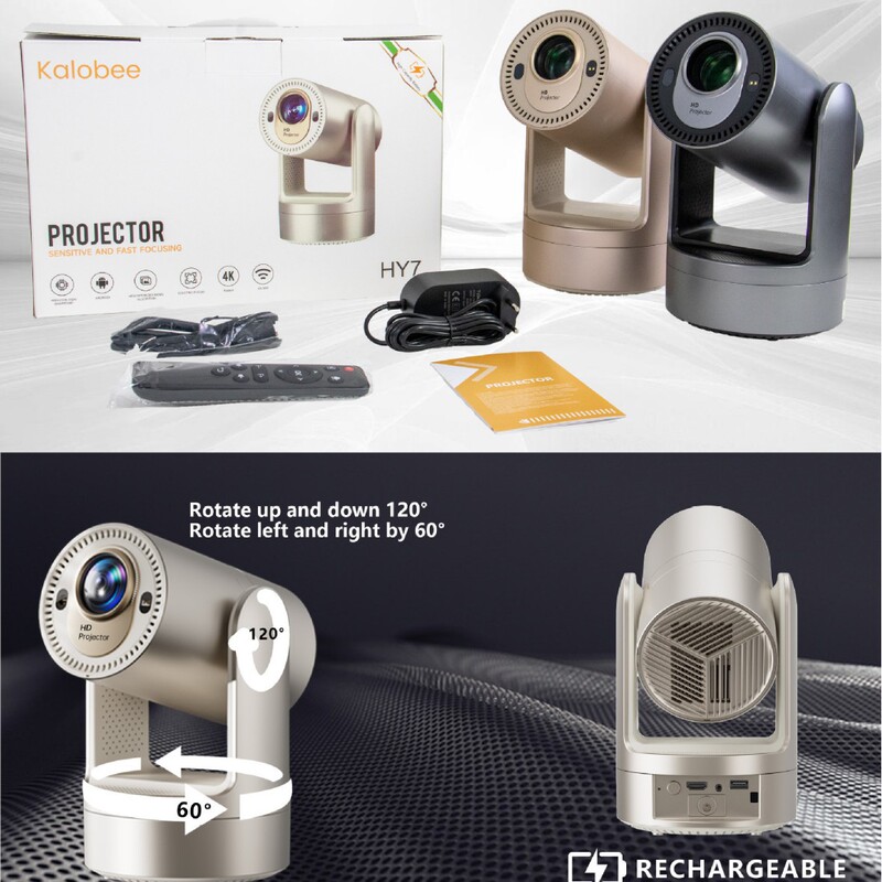 Cross-Border New Hy7 Projector External Battery Smart Home Theater 4Kwifi Projection Screen Bluetooth Electric Focus