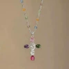 Color Cross Necklace White K (Crystal Chain)