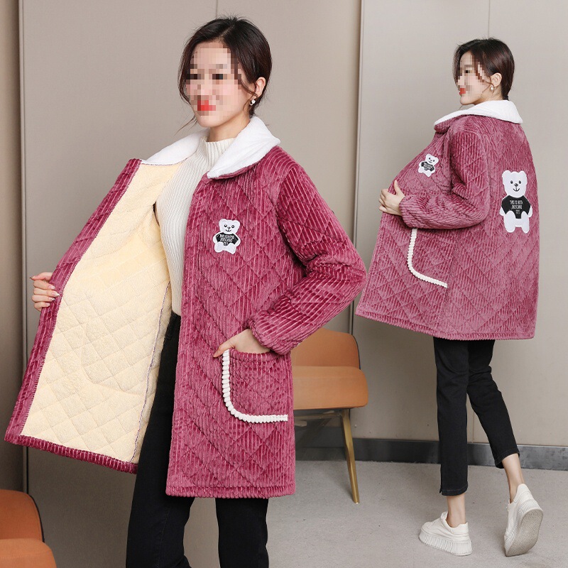 Women's new winter apron with fleece lining, thickened cotton jacket, workwear, cotton coat, warm and dirt-resistant, long-sleeved kitchen apron Women's new winter apron with fleece lining, thickened cotton jacket, workwear, cotton coat, warm and dirt-resistant, long-sleeved kitchen apron