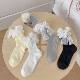 Miu Style Lace Lace Bow Jk Socks Academic Style Vertical Strip Mid-Length Socks Lolita Japanese Style Cute Girls' Socks