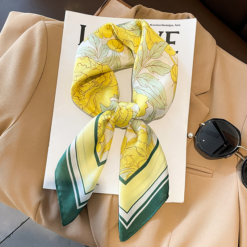 Printing Design Women's Elegant Classic Style Color Block Satin Printing Silk Scarf