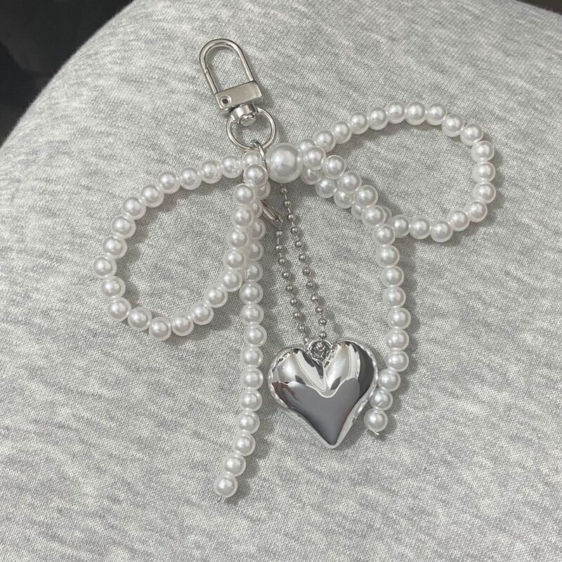 Ins Style Pearl Bow Heart Pendant Keychain Bag Decoration Pendant DIY Niche Stylish Pendant Cross-Border