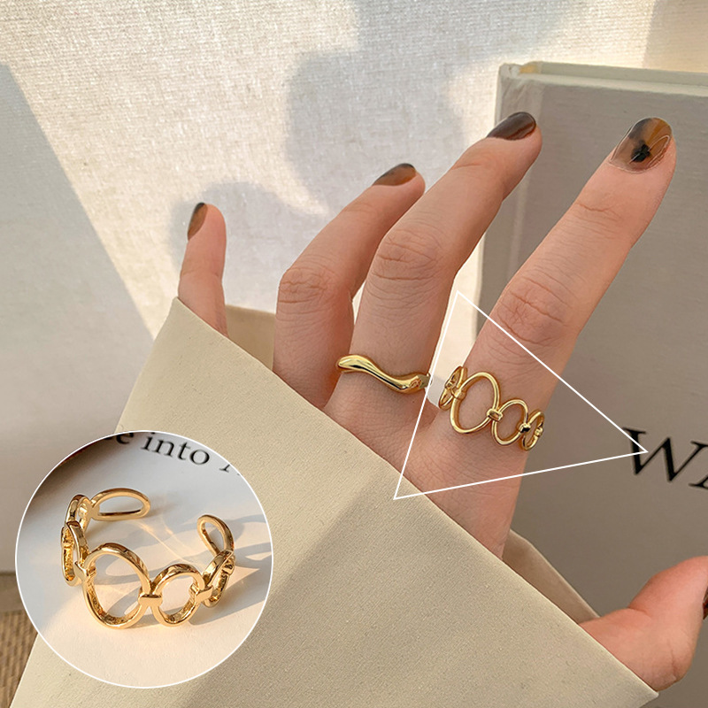 幾何学的な線の交差指輪の女性の冷たい風のシンプルなファッションS925銀メッキの口の指リングins風の指の指輪