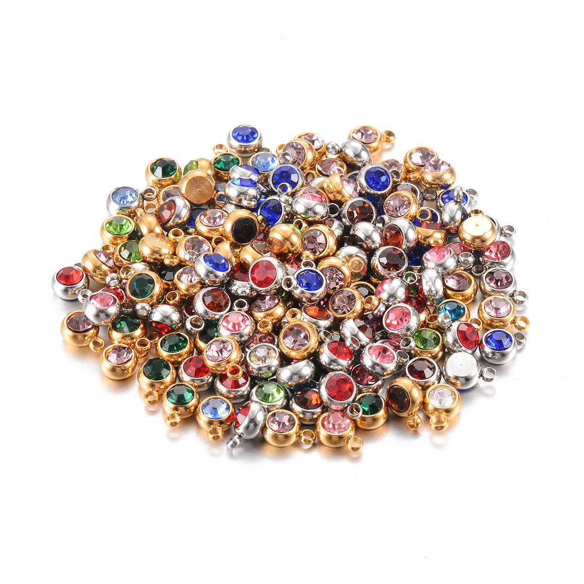 304 Stainless Steel Material 5 PCS/Package Stainless Steel Birthstone Round Pendant
